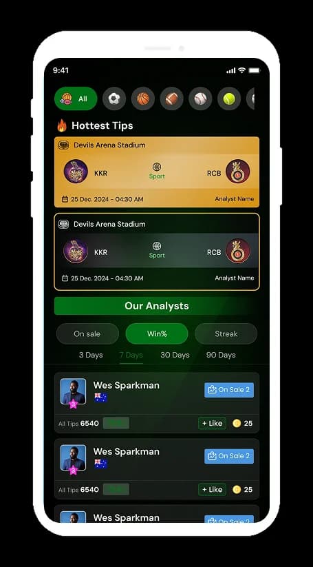 Sports App mobile view