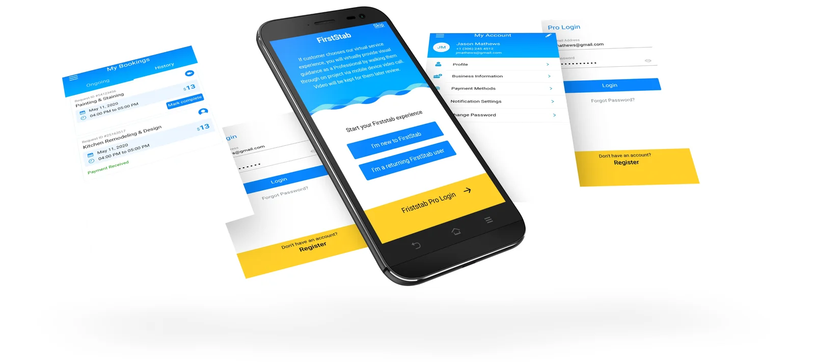 FirstStab app mockup